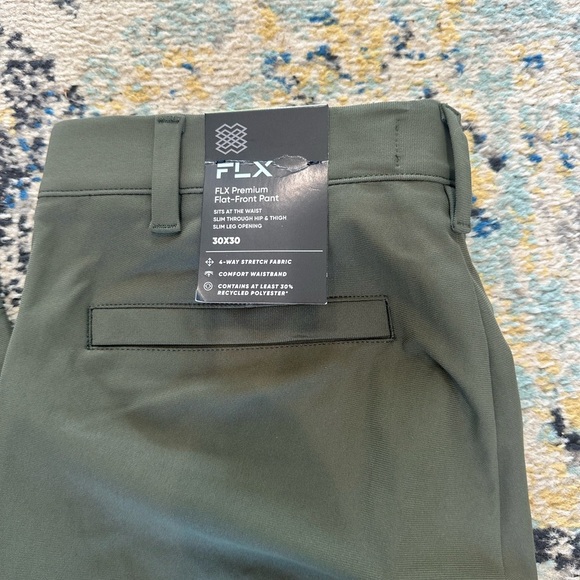 Men’s FLX‎ Premium Flat Front Lightweight Pants 30x30 Olive Green - Picture 2 of 6